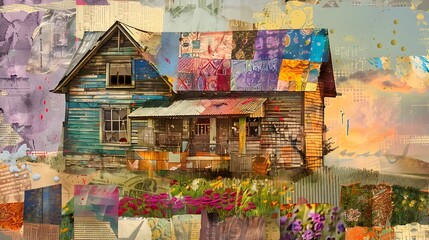 Enchanting Rustic Cottage in Vibrant Imaginative Landscape