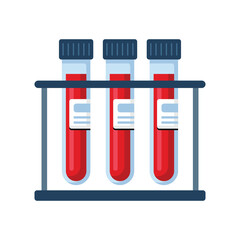 Blood in medical test tubes rack icon. Blood donation concept flat vector illustration isolated on white background.