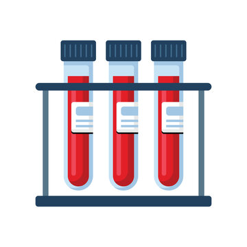 Blood in medical test tubes rack icon. Blood donation concept flat vector illustration isolated on white background.