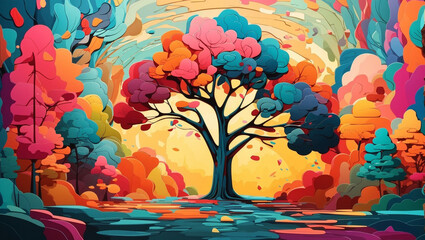 painting of a tree with colorful leaves