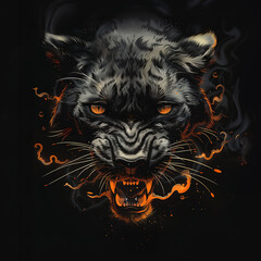 Obraz premium tshirt design, circle logo style , angry black cat, pantera head with smoke and red eyes, swirling clouds, high contrast colors, detailed illustration, procreate sticker, vector graphics 