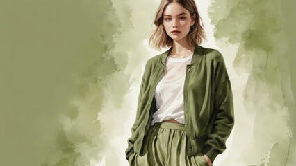 watercolor fashion illustration with an empty space