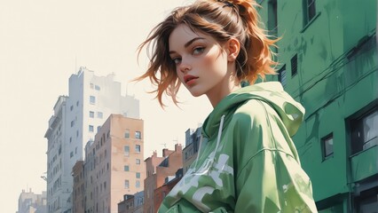 watercolor fashion illustration with an empty space