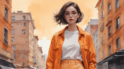 watercolor fashion illustration with an empty space