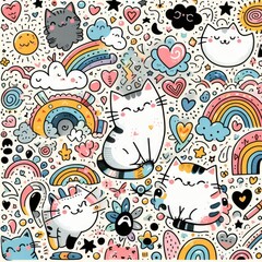 Many cats and doodles art realistic photo harmony illustrator.