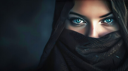 Naklejka premium A closeup portrait of a mysterious young woman looking at camera