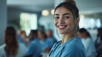 Fototapeta premium Portrait of a young nurse smiling and looking at the camera