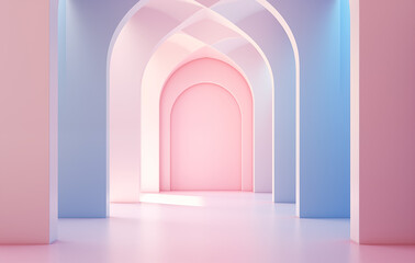 3D render of a minimalist abstract colorful corridor