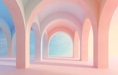 3D render of a minimalist abstract colorful corridor