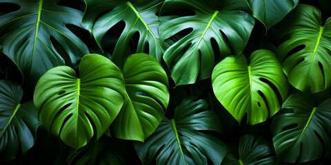 Lush Green Monstera Deliciosa Tropical Leaves Paradise: Nature's Calming Vibrancy for Interior Decor, Wallpapers, Background Patterns, Plant Nursery Catalog