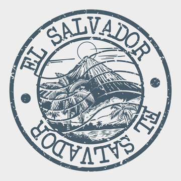 El Salvador, Stamp Postal. Silhouette Seal. Passport Round Design. Vector Icon. Design Retro Travel. National Symbol.	
