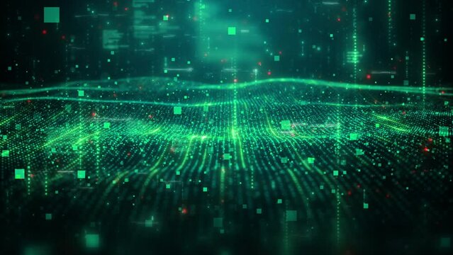 Background A digital illustration blending cyberspace technology and science to visualize intricate patterns of energy and matter within microcosmic realms.