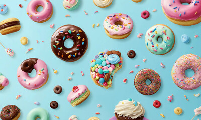 Confectionery and sweets collage. Donuts
