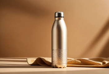 Cream aluminum water bottle on a cream background