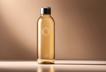 Cream glass water bottle on a cream background
