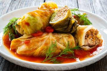 Wrapped minced meat in cabbage leaves - polish dish gołąbki
