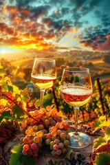 A glass of wine at a wine plantation. Selective focus.
