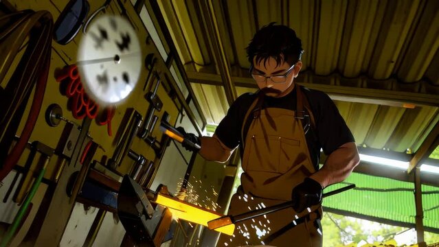Blacksmith hitting a hot metal rod k footage seamless loop animation