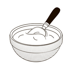 bowl with dough and spatula for mixing