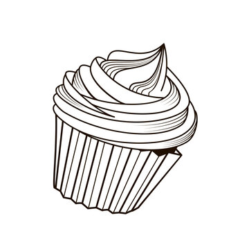 recommend clip art: cupcake with white cream black and white outline vector illustration