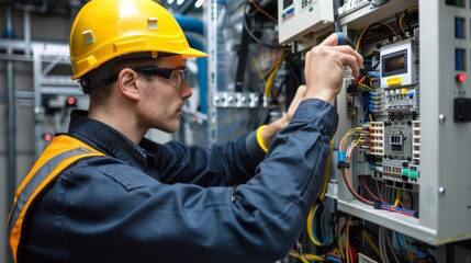 Industrial Engineer Configuring Control Systems in a High-Tech Facility