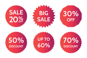 Sale icons and tags collection. Set of red sale labels on white background, vector illustration.