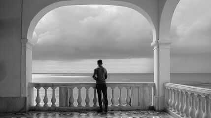 man standing on balcony