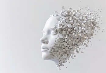 A white face with a lot of pieces of it scattered around