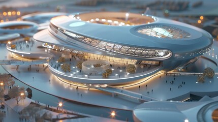 The image shows a futuristic city with a large, glowing sphere in the center