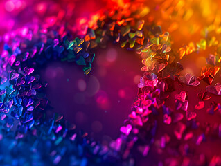 A colorful heart shaped background with many small hearts. - obrazy, fototapety, plakaty