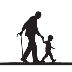 vector of parents walking with children in a simple silhouette style