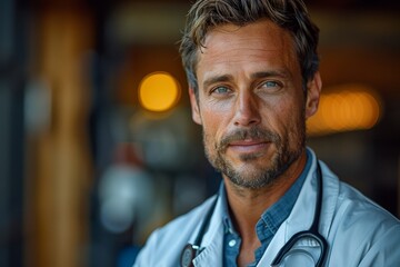 Confident middle-aged man with stubble and intense eyes poses in a casual setting