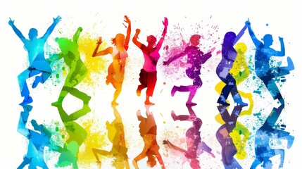 Vibrant costumes blend colors in a mesmerizing dance show, Ai Generated.