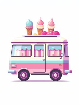 recommend clip art: Ice cream truck flat design front view nostalgic theme animation Triadic Color Scheme.