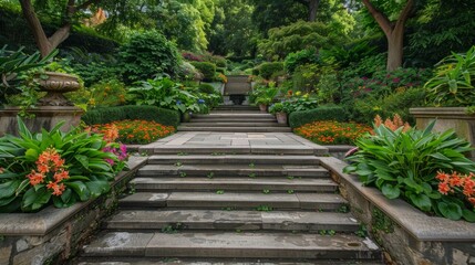 Stone Staircase Leading to Lush Green Garden