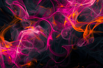 Vibrant neon colorful abstract art with swirling pink and orange patterns. Stunning art on black background.