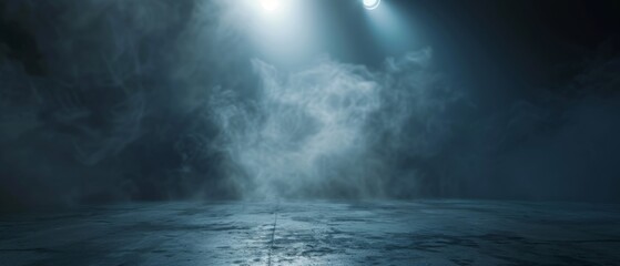 Abstract dark background with fog and spotlight, 