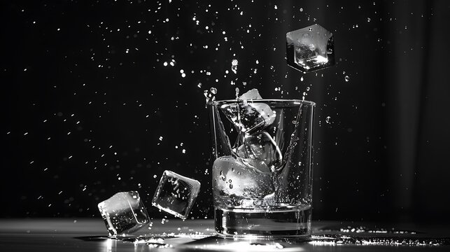 "Refreshing Chill: Ice Cubes Slowly Dissolve in Cold Beverage, Creating a Tempting Summer Drink Scene. Close-up Refreshment Concept."