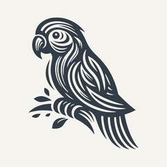Parrot Logo Icon. Woodcut engraving style vector illustration.