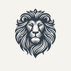 Lion Head Logo Icon. Woodcut engraving style vector illustration.
