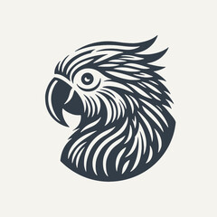 Round Parrot Logo Icon. Woodcut engraving style vector illustration.
