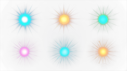 Set of different colors of Overlay, flare light transition, effects sunlight, lens flare, light leaks. on white background. Glowing color light flair
