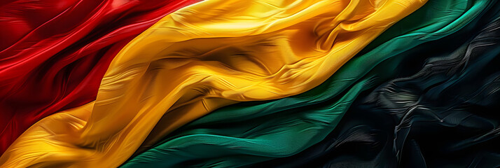 Black History Month banner, vibrant textile texture, red yellow green and black paint flag color background. Juneteenth Freedom Day Celebration, african liberation day concept.
