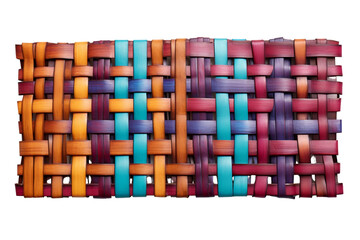 Obraz premium A colorful woven piece of art with a blue and green stripe. The colors are bright and cheerful, and the design is intricate and detailed. The piece seems to be made from natural materials