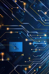Futuristic computer board design with glowing lines and digital elements

