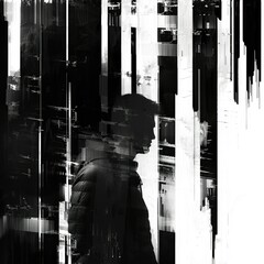Abstract black and white glitch background 