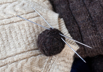 Knitting. Knitting needles with the ball of wool