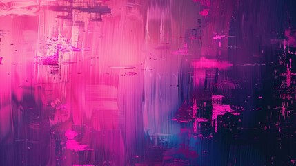 Obraz premium Abstract digital glitch background with purple and pink glowing elements 
