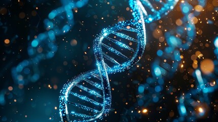3D Illustration of Glowing Blue DNA Helix Particles 
