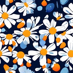 Daisy flower seamless pattern on blue background. Floral print with tiny chamomile great for fashion fabric, home decor textile and wallpaper
